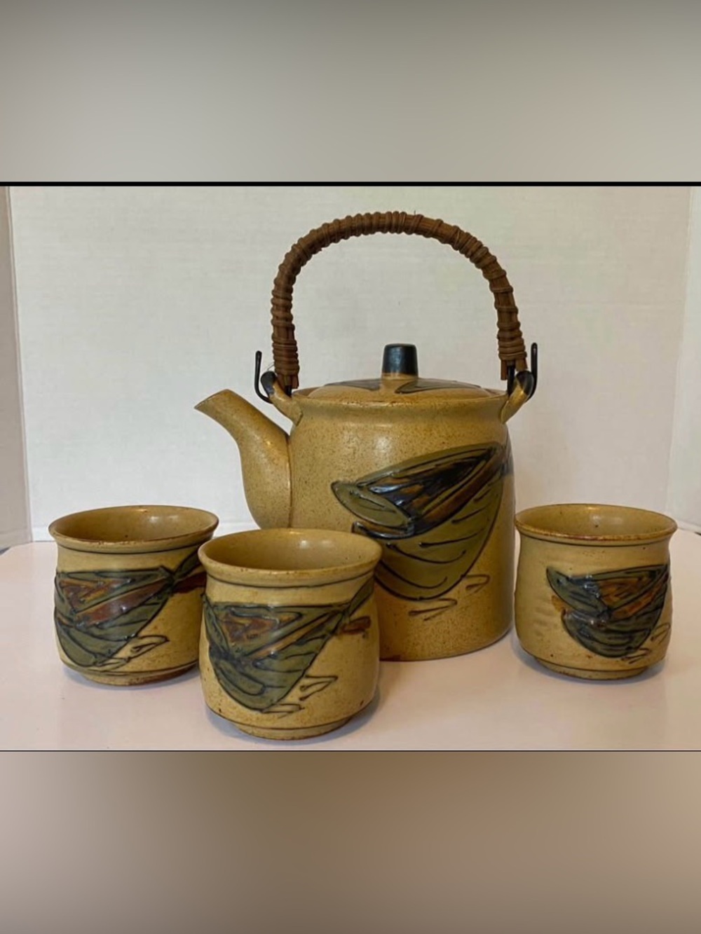 Vintage Japanese Pottery Tea Pot/3 Cups